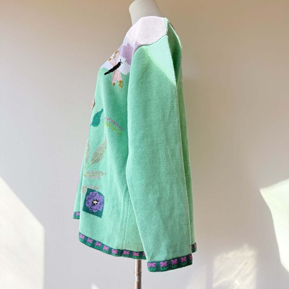 Vintage Storybook Butterfly and Floral Garden Knit Cardigan Sweater - Picture 12 of 15